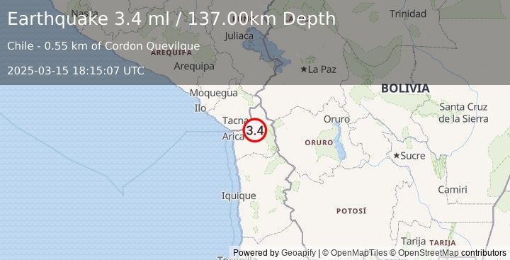 Earthquake TARAPACA, CHILE (3.4 ml) (2025-03-15 18:15:07 UTC)