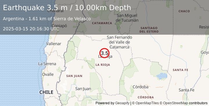 Earthquake LA RIOJA, ARGENTINA (3.5 m) (2025-03-15 20:16:30 UTC)