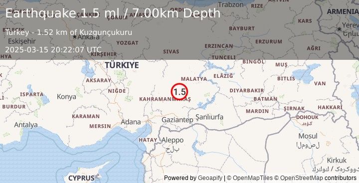 Earthquake CENTRAL TURKEY (1.5 ml) (2025-03-15 20:22:07 UTC)