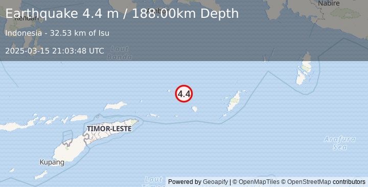 Earthquake KEPULAUAN BABAR, INDONESIA (4.4 m) (2025-03-15 21:03:48 UTC)