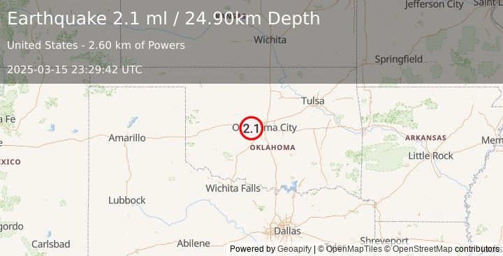 Earthquake OKLAHOMA (2.1 ml) (2025-03-15 23:29:42 UTC)