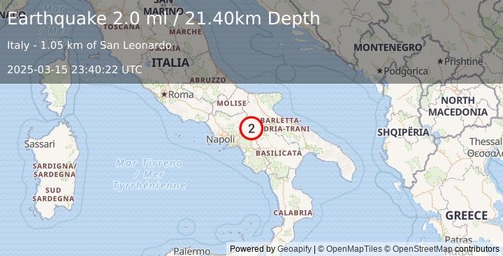 Earthquake SOUTHERN ITALY (2.0 ml) (2025-03-15 23:40:22 UTC)