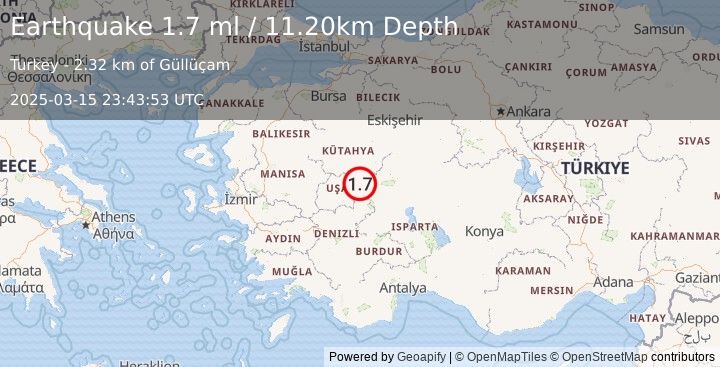 Earthquake WESTERN TURKEY (1.7 ml) (2025-03-15 23:43:53 UTC)