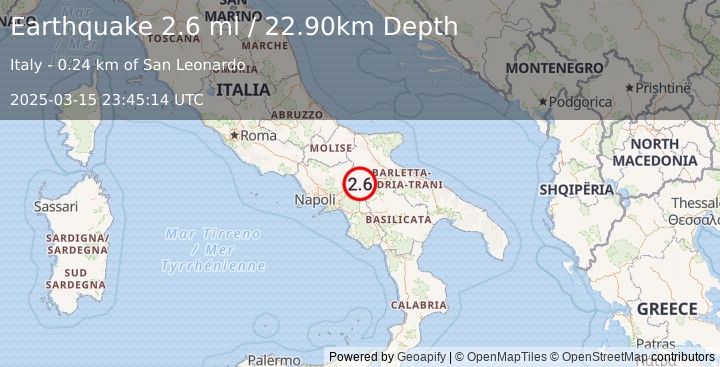 Earthquake SOUTHERN ITALY (2.6 ml) (2025-03-15 23:45:14 UTC)