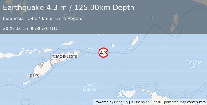 Earthquake KEPULAUAN BABAR, INDONESIA (4.3 m) (2025-03-16 00:30:36 UTC)