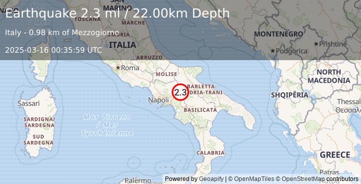 Earthquake SOUTHERN ITALY (2.3 ml) (2025-03-16 00:35:59 UTC)