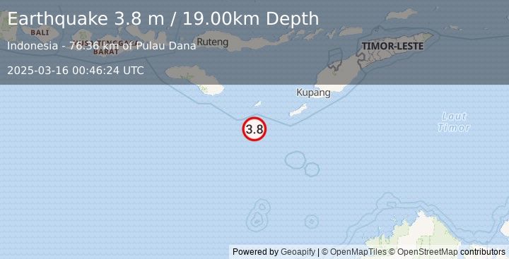 Earthquake SOUTH OF TIMOR (3.8 m) (2025-03-16 00:46:24 UTC)