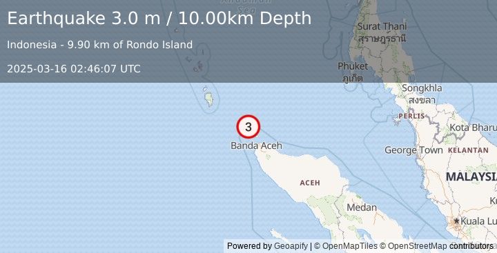 Earthquake NICOBAR ISLANDS, INDIA REGION (3.0 m) (2025-03-16 02:46:07 UTC)