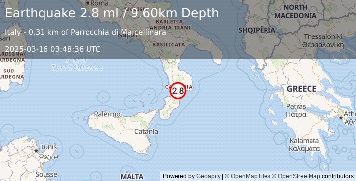 Earthquake SOUTHERN ITALY (2.8 ml) (2025-03-16 03:48:36 UTC)