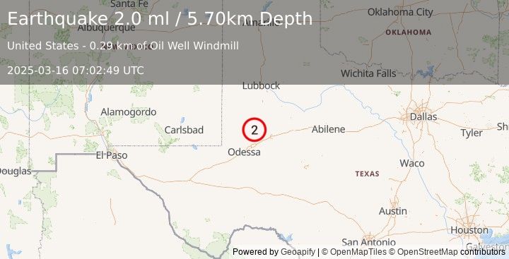 Earthquake WESTERN TEXAS (2.0 ml) (2025-03-16 07:02:49 UTC)