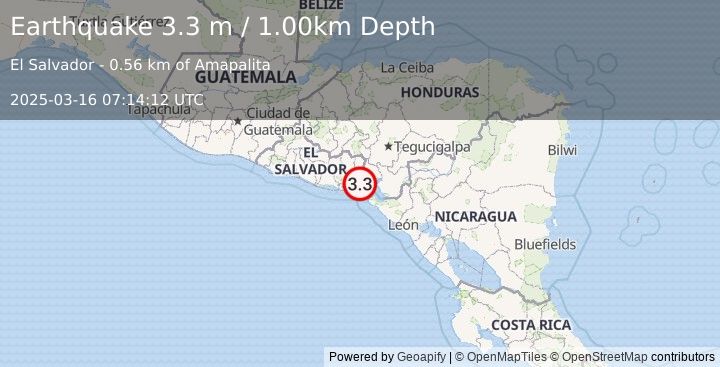 Earthquake EL SALVADOR (3.3 m) (2025-03-16 07:14:12 UTC)