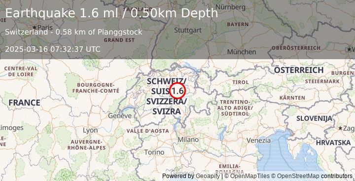 Earthquake SWITZERLAND (1.6 ml) (2025-03-16 07:32:37 UTC)