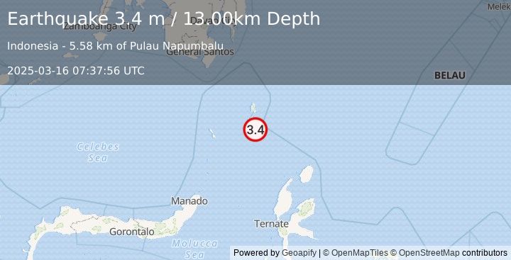 Earthquake KEPULAUAN TALAUD, INDONESIA (3.4 m) (2025-03-16 07:37:56 UTC)