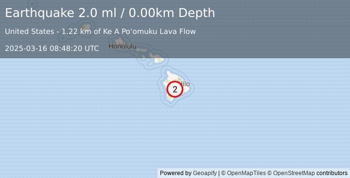 Earthquake ISLAND OF HAWAII, HAWAII (2.0 ml) (2025-03-16 08:48:20 UTC)