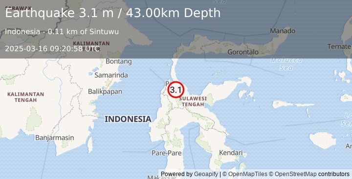 Earthquake SULAWESI, INDONESIA (3.1 m) (2025-03-16 09:20:58 UTC)