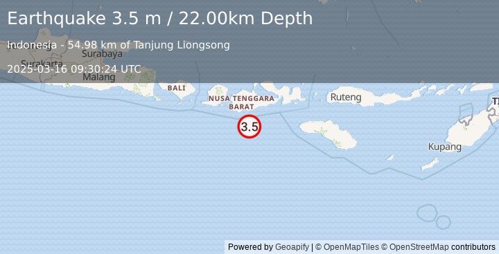 Earthquake SUMBAWA REGION, INDONESIA (3.5 m) (2025-03-16 09:30:24 UTC)