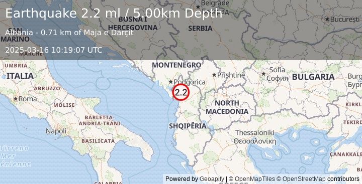 Earthquake ALBANIA (2.0 ml) (2025-03-16 10:19:00 UTC)