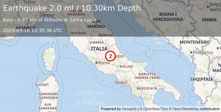 Earthquake CENTRAL ITALY (2.0 ml) (2025-03-16 10:35:36 UTC)