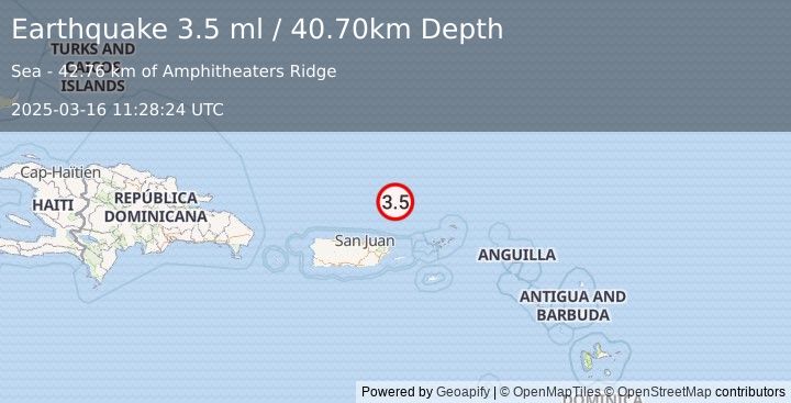 Earthquake PUERTO RICO REGION (3.5 ml) (2025-03-16 11:28:24 UTC)