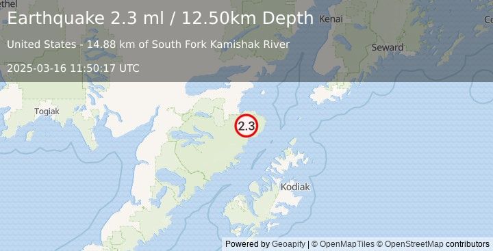 Earthquake KODIAK ISLAND REGION, ALASKA (2.3 ml) (2025-03-16 11:50:17 UTC)