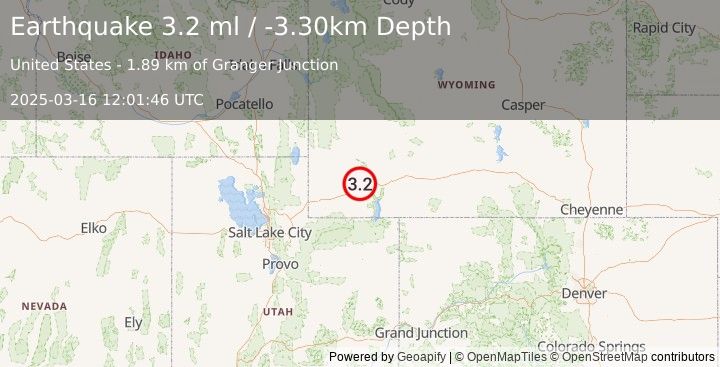 Earthquake WYOMING (3.2 ml) (2025-03-16 12:01:46 UTC)