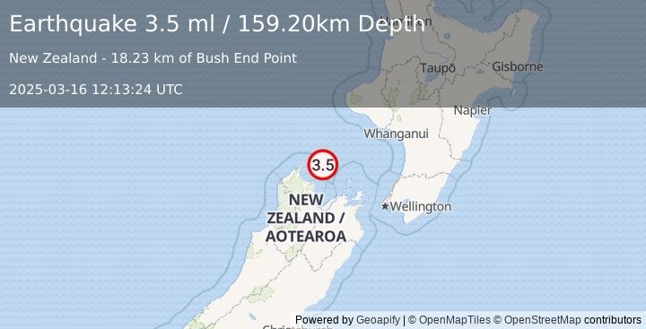 Earthquake COOK STRAIT, NEW ZEALAND (3.5 ml) (2025-03-16 12:13:24 UTC)