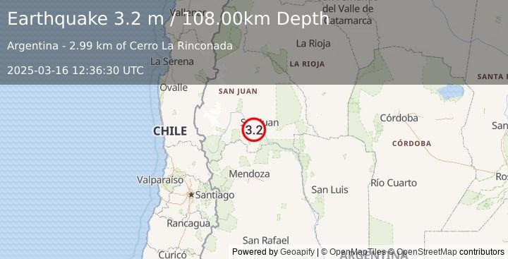 Earthquake SAN JUAN, ARGENTINA (3.2 m) (2025-03-16 12:36:30 UTC)