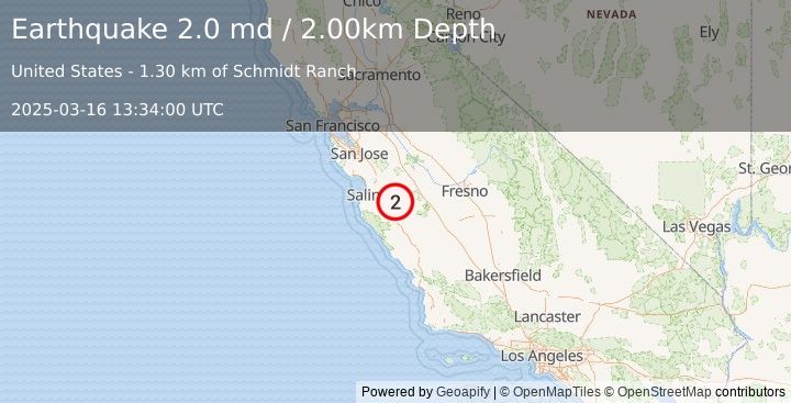 Earthquake CENTRAL CALIFORNIA (2.0 md) (2025-03-16 13:34:00 UTC)