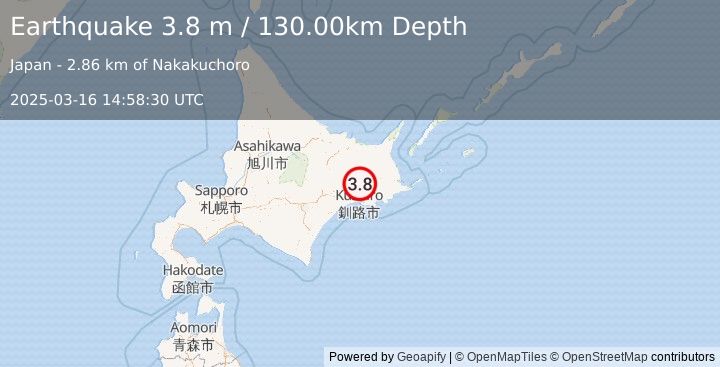 Earthquake HOKKAIDO, JAPAN REGION (3.8 m) (2025-03-16 14:58:30 UTC)