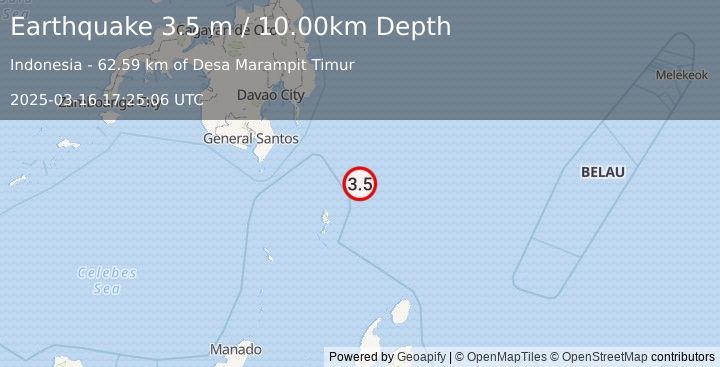 Earthquake PHILIPPINE ISLANDS REGION (3.5 m) (2025-03-16 17:25:06 UTC)