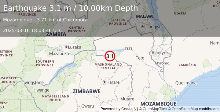 Earthquake MOZAMBIQUE (3.1 m) (2025-03-16 18:03:46 UTC)