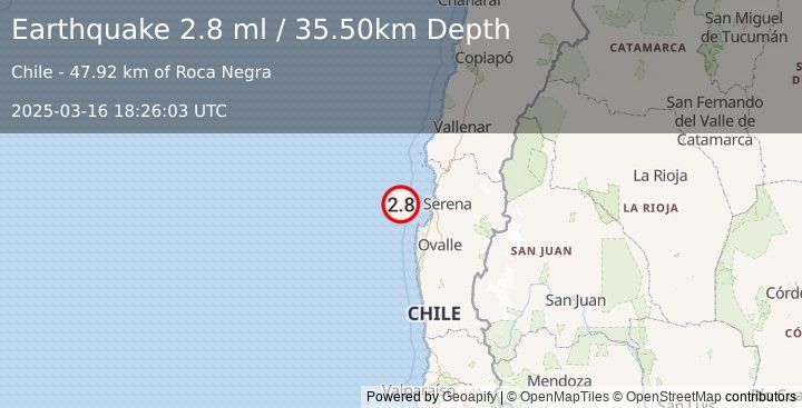 Earthquake OFFSHORE COQUIMBO, CHILE (2.8 ml) (2025-03-16 18:26:03 UTC)