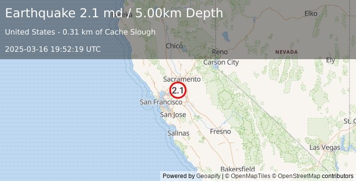 Earthquake NORTHERN CALIFORNIA (2.1 md) (2025-03-16 19:52:19 UTC)