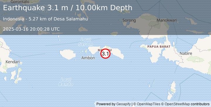 Earthquake SERAM, INDONESIA (3.1 m) (2025-03-16 20:00:28 UTC)