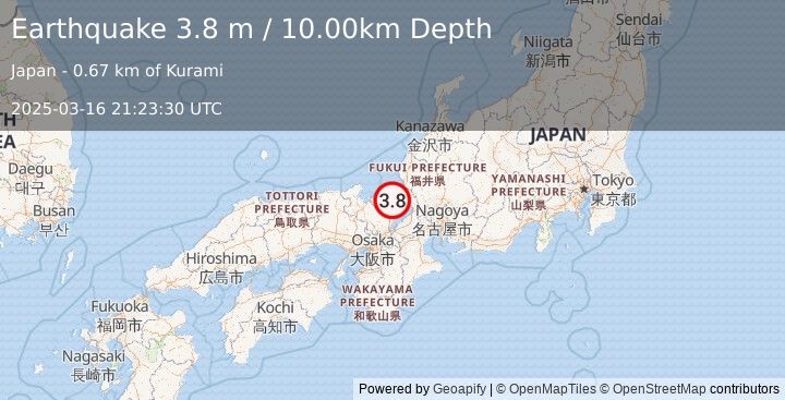 Earthquake WESTERN HONSHU, JAPAN (3.8 m) (2025-03-16 21:23:30 UTC)