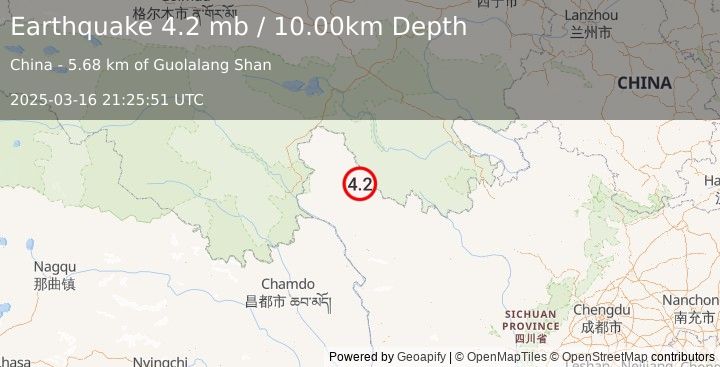 Earthquake QINGHAI-SICHUAN BORDER RG, CHINA (4.2 mb) (2025-03-16 21:25:51 UTC)