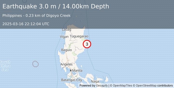 Earthquake LUZON, PHILIPPINES (3.0 m) (2025-03-16 22:12:04 UTC)