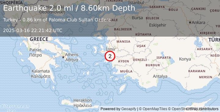 Earthquake WESTERN TURKEY (2.0 ml) (2025-03-16 22:21:42 UTC)