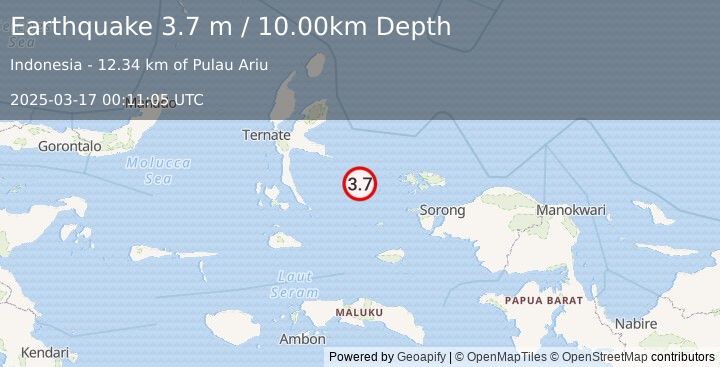 Earthquake HALMAHERA, INDONESIA (3.7 m) (2025-03-17 00:11:05 UTC)