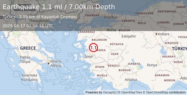 Earthquake WESTERN TURKEY (1.1 ml) (2025-03-17 02:56:16 UTC)