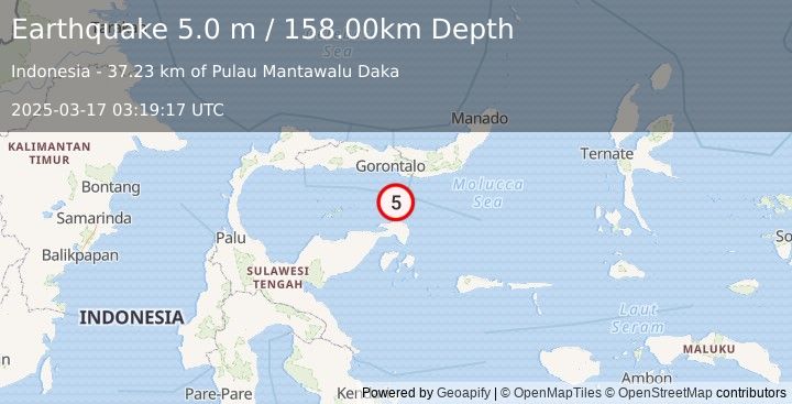 Earthquake SULAWESI, INDONESIA (4.9 mb) (2025-03-17 03:19:14 UTC)