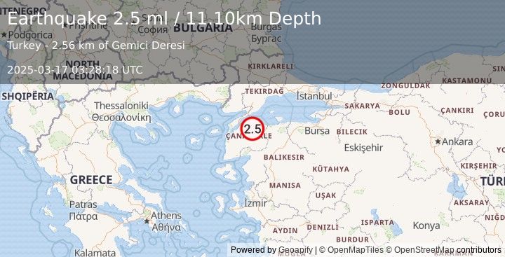 Earthquake WESTERN TURKEY (2.5 ml) (2025-03-17 03:28:18 UTC)