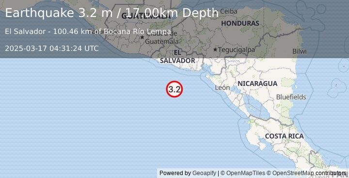 Earthquake OFF THE COAST OF EL SALVADOR (3.2 m) (2025-03-17 04:31:24 UTC)