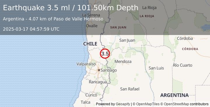 Earthquake MENDOZA, ARGENTINA (3.5 ml) (2025-03-17 04:57:59 UTC)