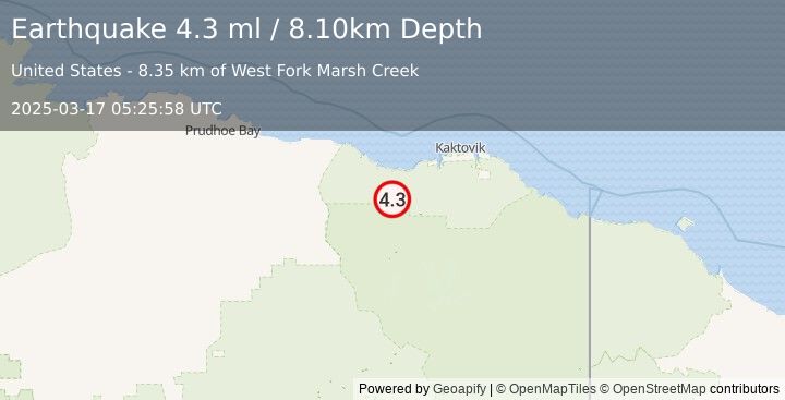 Earthquake NORTHERN ALASKA (4.3 ml) (2025-03-17 05:25:58 UTC)