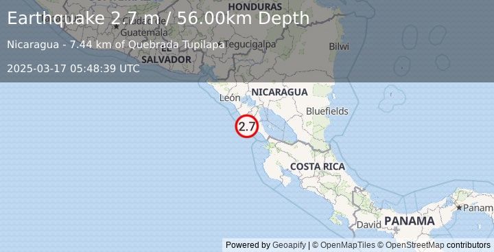 Earthquake NEAR COAST OF NICARAGUA (2.7 m) (2025-03-17 05:48:39 UTC)