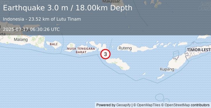 Earthquake SUMBAWA REGION, INDONESIA (3.0 m) (2025-03-17 06:30:26 UTC)