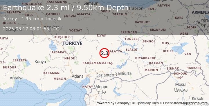 Earthquake CENTRAL TURKEY (2.3 ml) (2025-03-17 08:01:53 UTC)