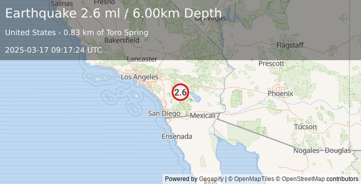 Earthquake SOUTHERN CALIFORNIA (2.6 ml) (2025-03-17 09:17:24 UTC)