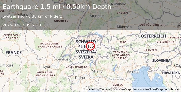 Earthquake SWITZERLAND (1.5 ml) (2025-03-17 09:52:10 UTC)